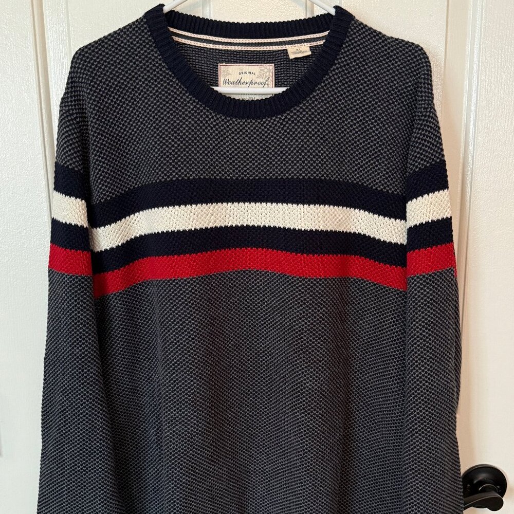 Weatherproof Vintage men's crewneck sweater with navy and red stripes - size XL